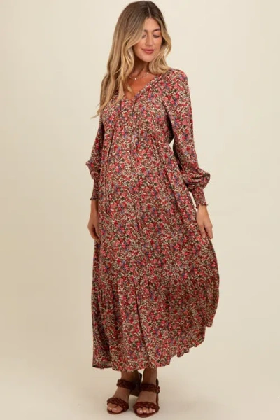 Pinkblush Floral V-neck Bubble Sleeve Maxi Dress In Red