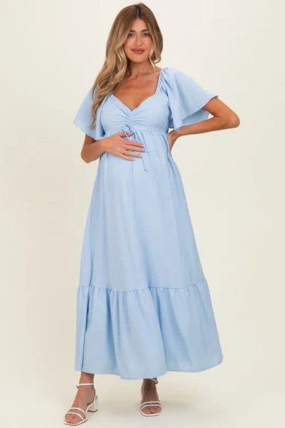 Pinkblush Flutter Sleeve Ruffle Hem Maxi Dress In Blue