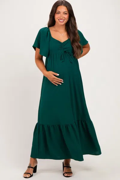 Pinkblush Flutter Sleeve Ruffle Hem Maxi Dress In Olive Green