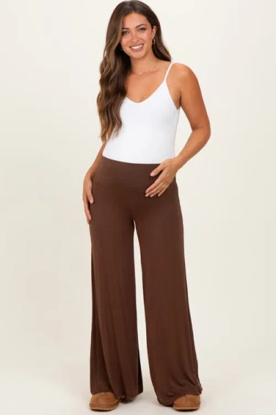 Pinkblush Fold Over Waist Wide Leg Lounge Pants In Brown