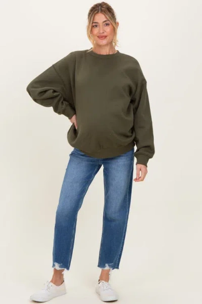 Pinkblush Frayed Hem Cropped Straight Leg Maternity Jeans In Blue