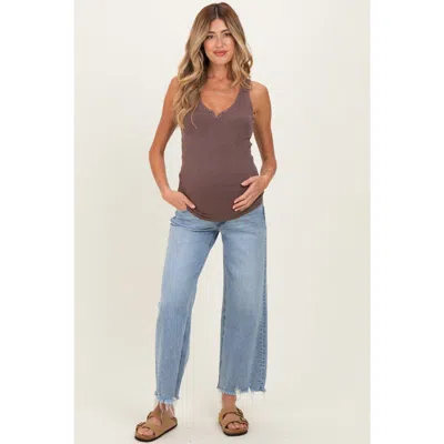 Pinkblush Fringe Hem Ankle Wide Leg Maternity Jeans In Blue