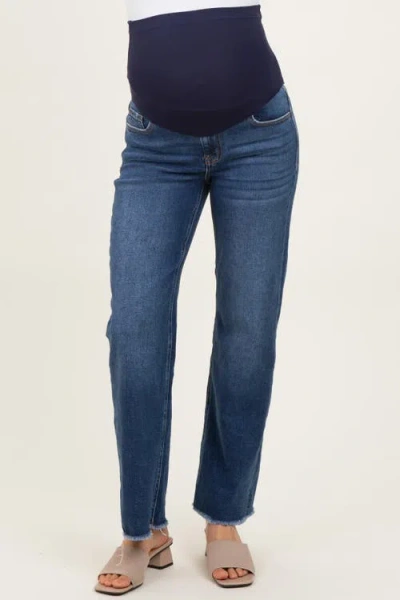Pinkblush Fringe Hem Wide Leg Maternity Jeans In Blue