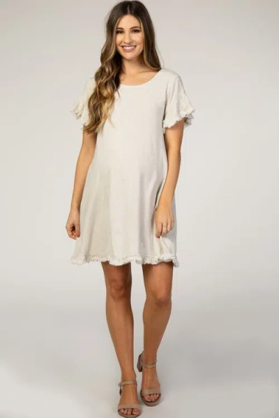 Pinkblush Fringe Linen Dress In Gray