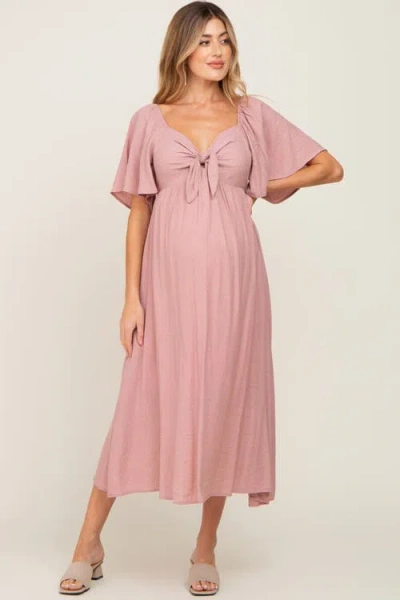 Pinkblush Front Tie Ruffle Sleeve Midi Dress
