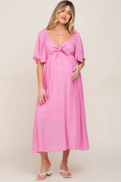 Pinkblush Front Tie Ruffle Sleeve Midi Dress