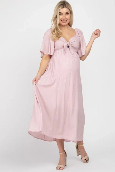 Pinkblush Front Tie Ruffle Sleeve Midi Dress