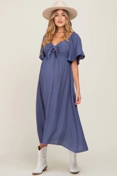 Pinkblush Front Tie Ruffle Sleeve Midi Dress In Blue