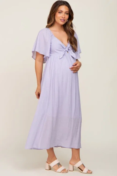 Pinkblush Front Tie Ruffle Sleeve Midi Dress In Purple