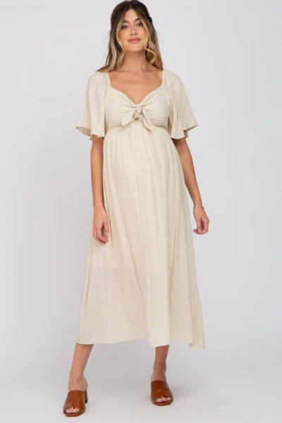 Pinkblush Front Tie Ruffle Sleeve Midi Dress In White