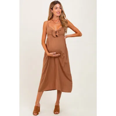 Pinkblush Front Tie Sleeveless Midi Dress In Brown