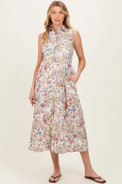 Pinkblush Garden Print Sleeveless Shirt Dress In Multi