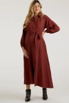 Pinkblush Gauze Belted Shirt Midi Dress In Burgundy