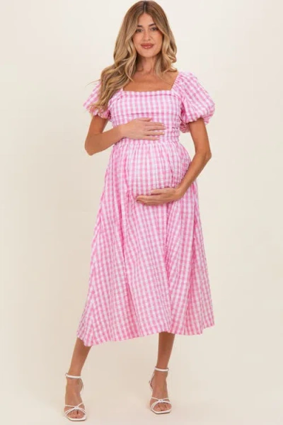 Pinkblush Gingham Puff Sleeve Midi Dress