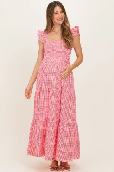 Pinkblush Gingham Ruffle Strap Smocked Maxi Dress In Multi