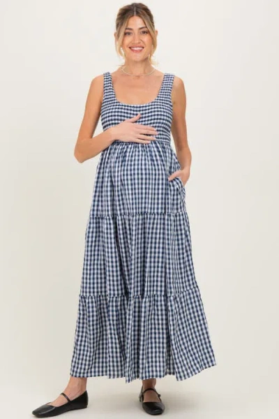 Pinkblush Gingham Sleeveless Tiered Maxi Dress In Blue