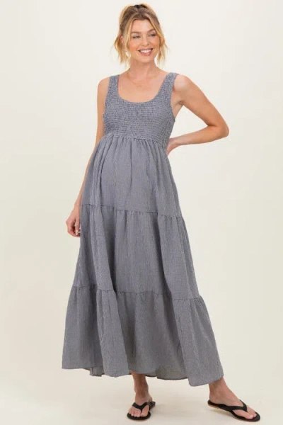 Pinkblush Gingham Smocked Bodice Maxi Dress In Gray
