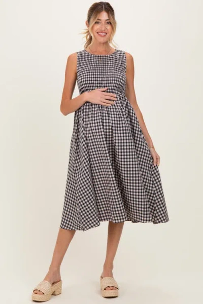 Pinkblush Gingham Smocked Sleeveless Midi Dress In Black