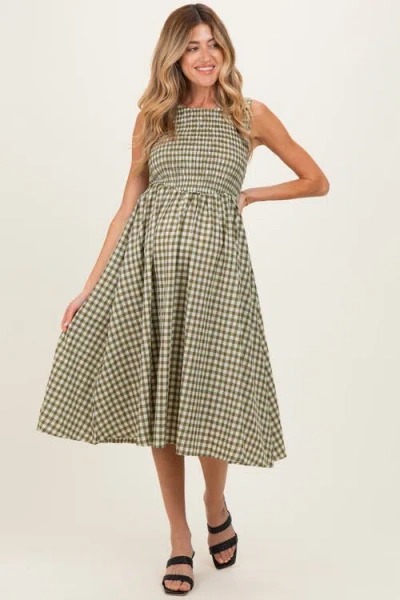 Pinkblush Gingham Smocked Sleeveless Midi Dress In Green
