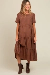 Pinkblush Gingham Tiered Midi Dress In Brown