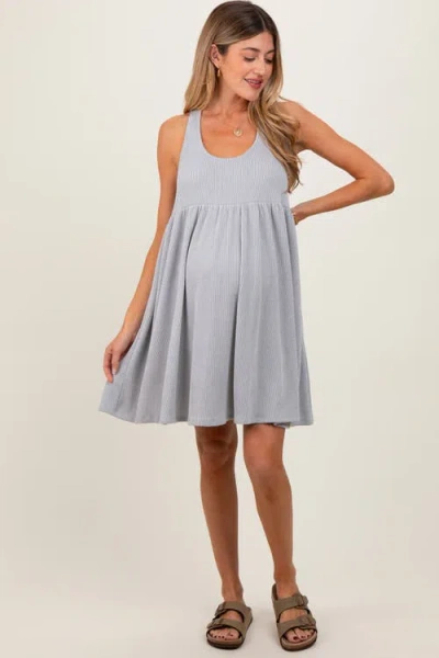Pinkblush Grey Ribbed Sleeveless Open Back Midi Dress In Gray