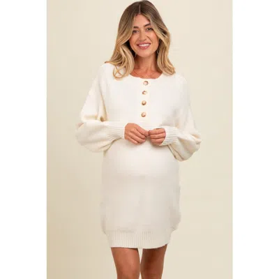 Pinkblush Half Button Up Mini Sweater Dress In White