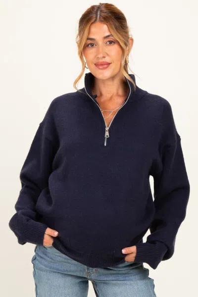 Pinkblush Half Zip Mock Neck Sweater In Blue