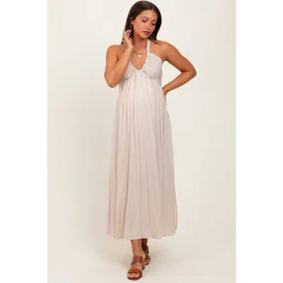 Pinkblush Halter Neck Side Slit Midi Dress In Neutral