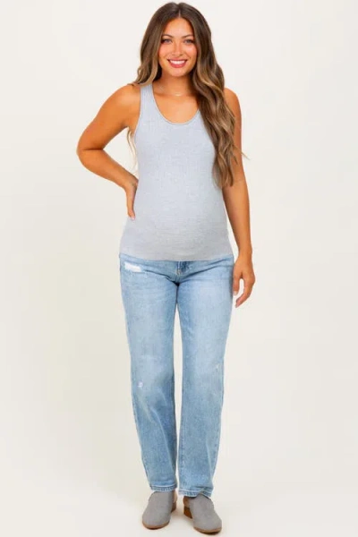 Pinkblush High Rise Ankle Boyfriend Distressed Maternity Jeans In Blue