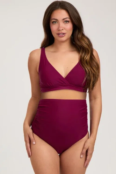 Pinkblush High Waist Maternity Bikini Set In Burgundy