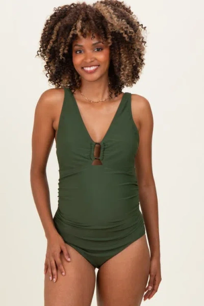 Pinkblush Keyhole Ruched One Piece Swimsuit In Green