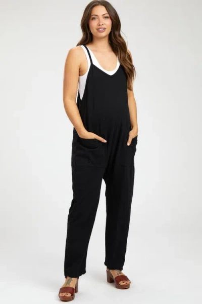 Pinkblush Knit Front Pocket Overall In Black