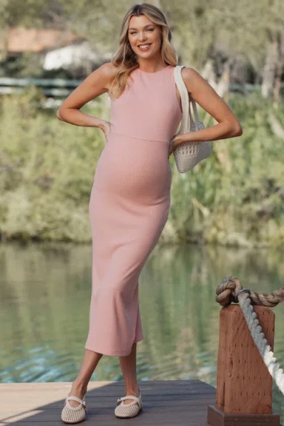 Pinkblush Knit Open Tie Back Sleeveless Midi Dress