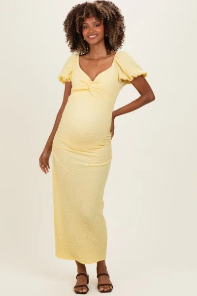 Pinkblush Knit Twisted Bust Short Sleeve Midi Dress In Yellow