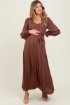 Pinkblush Lace Detail Button Down Maxi Dress In Brown