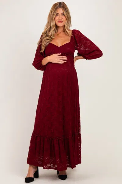 Pinkblush Lace Long Sleeve Maxi Dress In Red