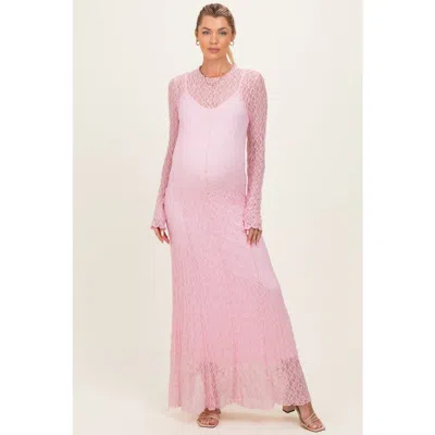 Pinkblush Lace Mock Neck Long Sleeve Maxi Dress