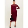 Pinkblush Lace Overlay Fitted Midi Dress In Burgundy