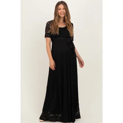 Pinkblush Lace Sash Tie Gown In Black