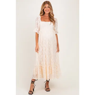 Pinkblush Lace Square Neck Maxi Dress In Neutral