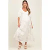 Pinkblush Leaf Textured Tiered Midi Dress In White