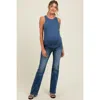 Pinkblush Lightly Distressed Maternity Straight Leg Jeans In Blue