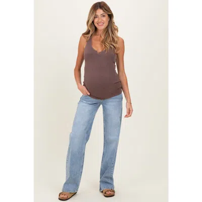 Pinkblush Lightly Distressed Maternity Wide Leg Jeans In Blue