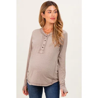 Pinkblush Long Sleeve Exposed Seam Top In Brown