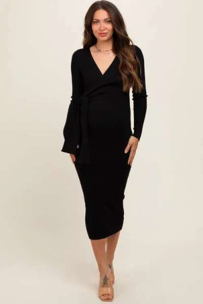 Pinkblush Long Sleeve Fitted Dress In Black