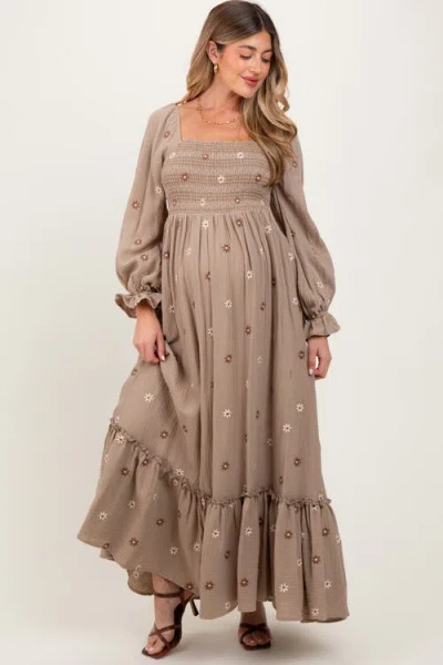 Pinkblush Long Sleeve Floral Accent Dress In Gray