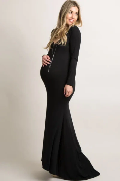Pinkblush Long Sleeve Photoshoot Maternity Gown/dress In Black