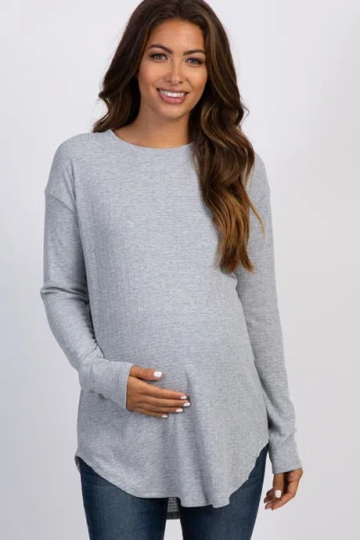 Pinkblush Long Sleeve Ribbed Top In Gray