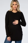 Pinkblush Long Sleeve Round Hem Textured Top In Black