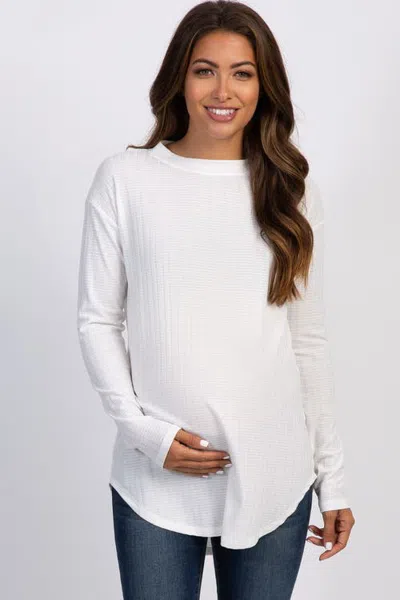 Pinkblush Long Sleeve Round Hem Textured Top In Ivory